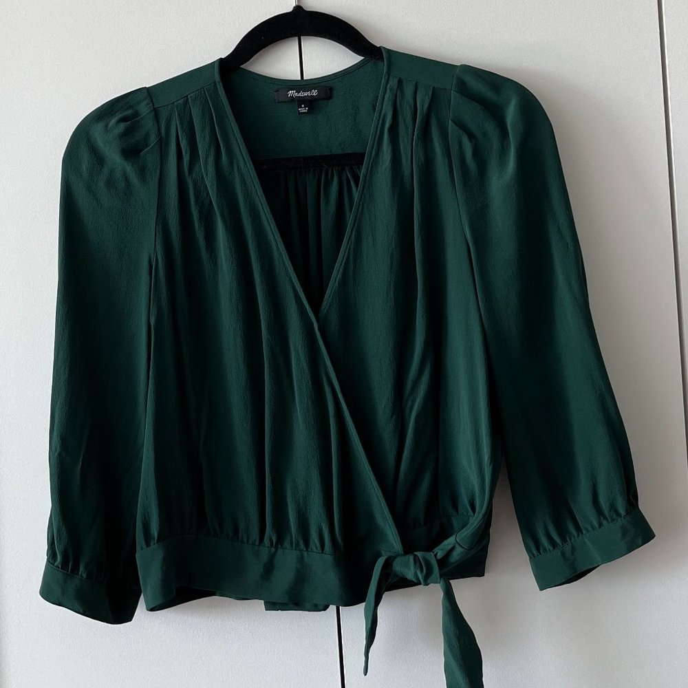 Madewell Silk Wrap Top Dark Green